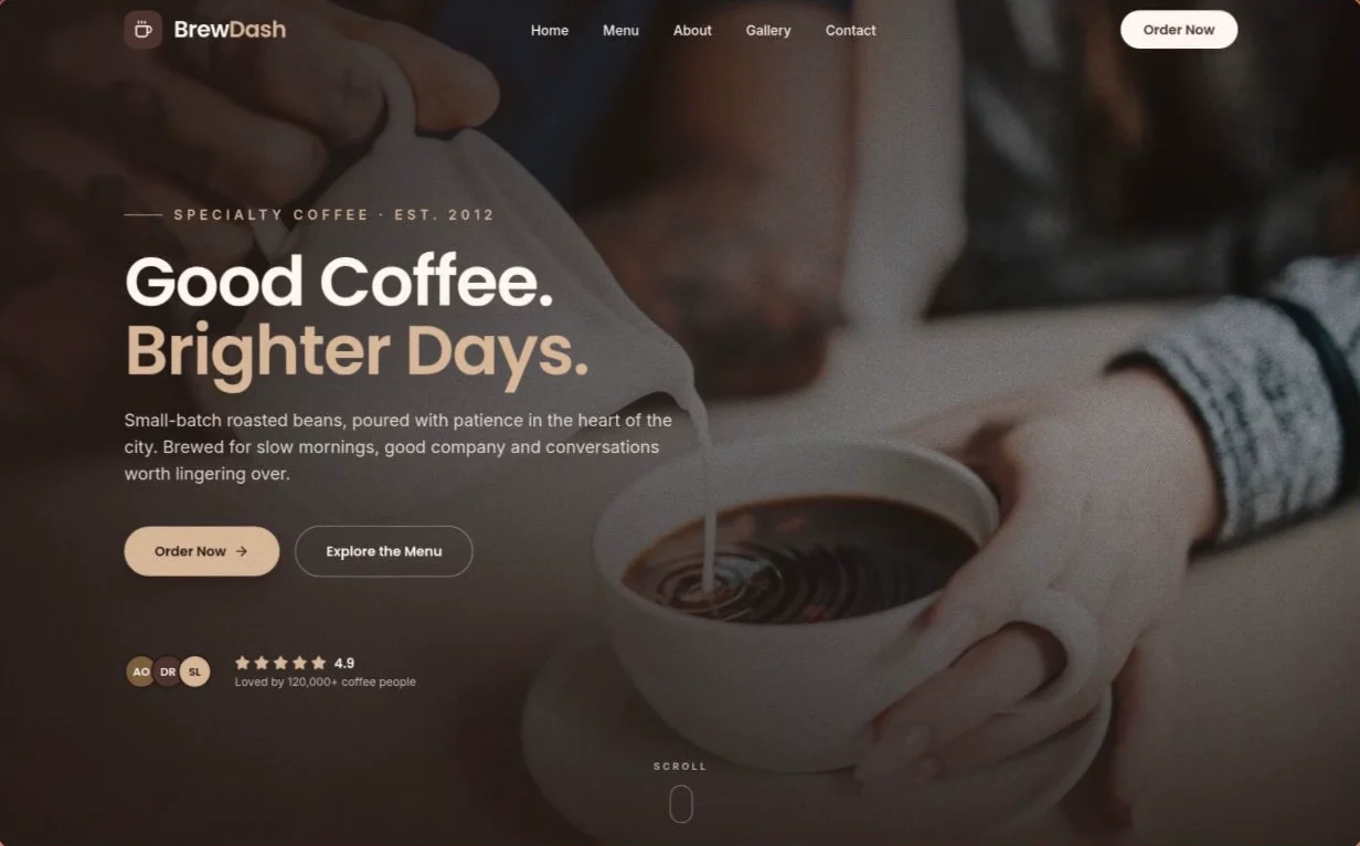 The BrewDash website, made with Blockora