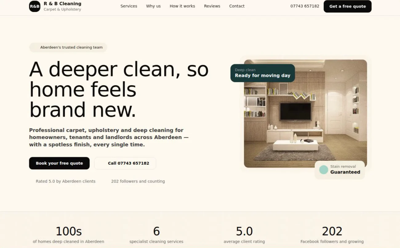 The R & B Cleaning website, made with Blockora