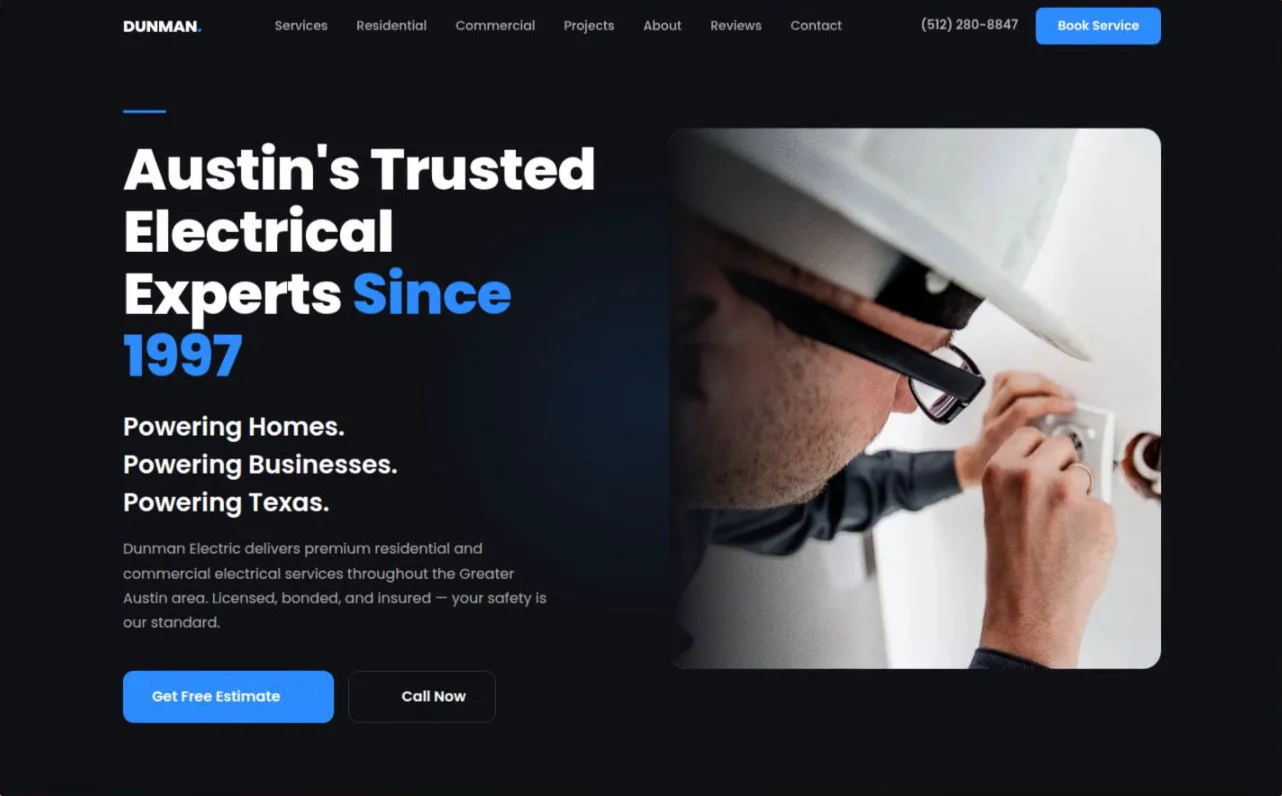 The Dunman Electric website, made with Blockora